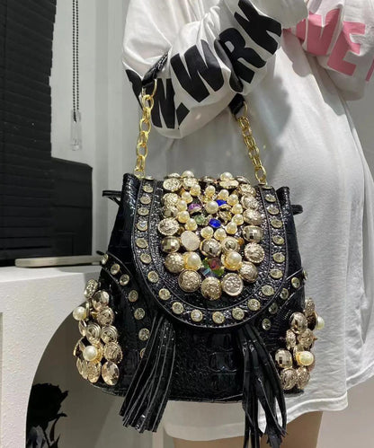 Style Black Versatile Faux Leather Zircon Shoulder Bags