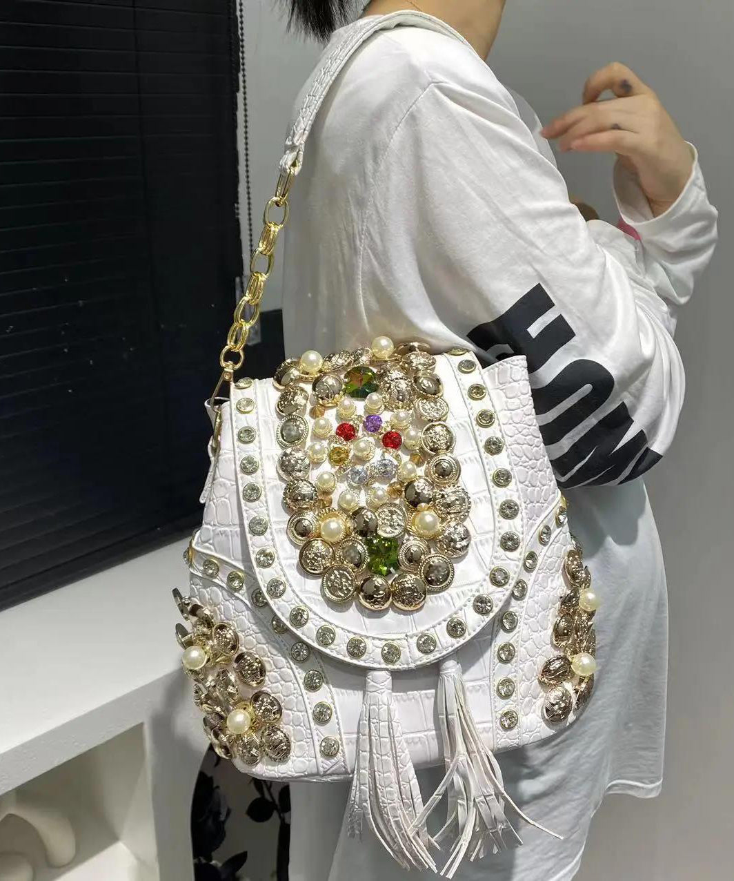 Style Black Versatile Faux Leather Zircon Shoulder Bags