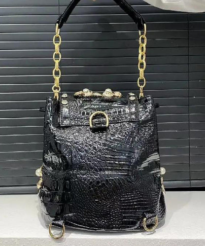 Style Black Versatile Faux Leather Zircon Shoulder Bags