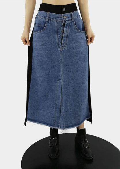 Stil Schwarz elastische taille Patchwork A Linie Röcke Frühling