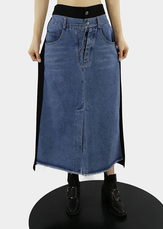 Stil Schwarz elastische taille Patchwork A Linie Röcke Frühling