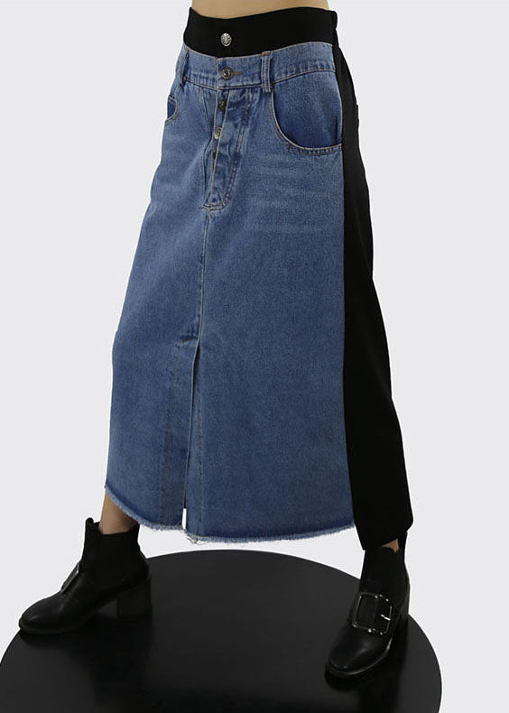 Stil Schwarz elastische taille Patchwork A Linie Röcke Frühling