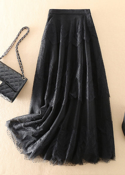 Stil Schwarz hohe taille Patchwork Spitze Röcke Frühling