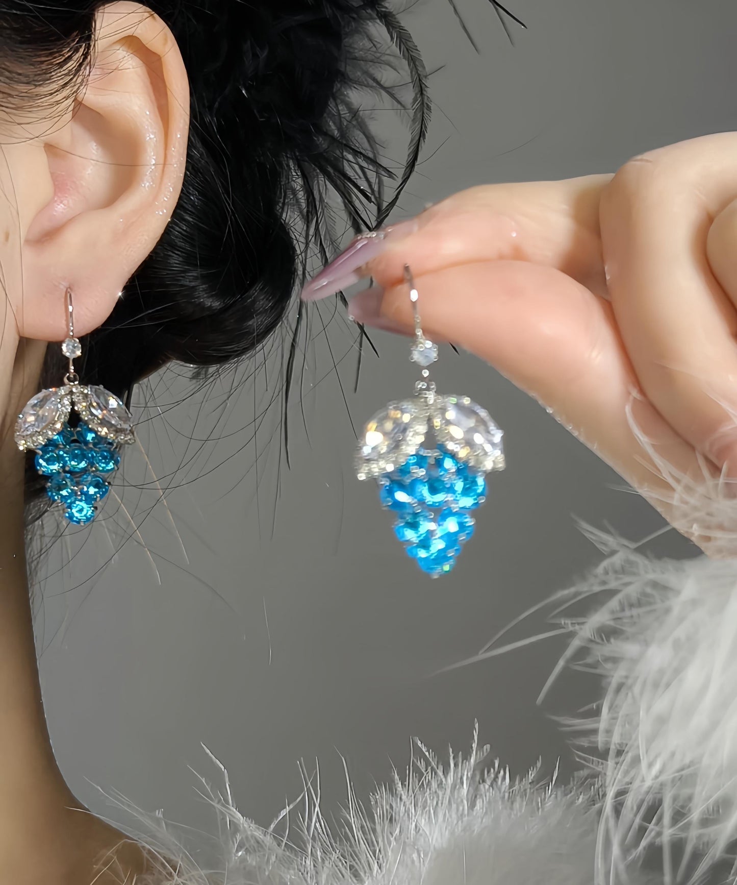 Style Blue Alloy Crystal Zircon Grapes Drop Earrings