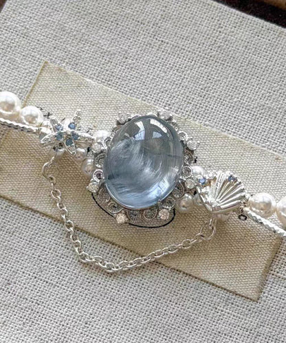 Style Blue Alloy Gem Stone Pearl Charm Bracelet