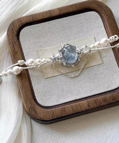 Style Blue Alloy Gem Stone Pearl Charm Bracelet
