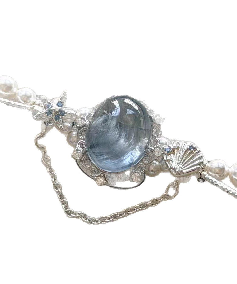 Style Blue Alloy Gem Stone Pearl Charm Bracelet