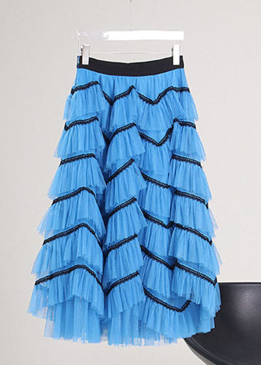 Stil Blau Asymmetrische Tüll Rock Frühling