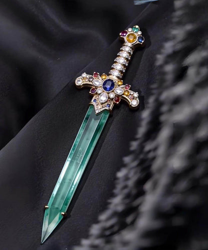 Style Blue Copper Inlaid Jade Sword Brooches