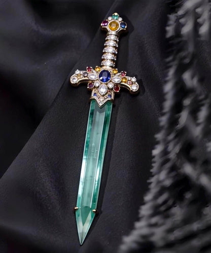 Style Blue Copper Inlaid Jade Sword Brooches
