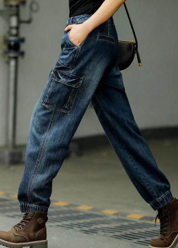 Stil Blau Original Design Taschen Patchwork Baumwolle Denim Beam Hosen Frühling