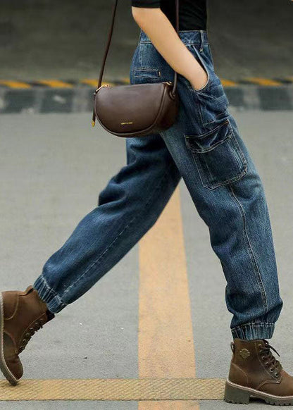 Stil Blau Original Design Taschen Patchwork Baumwolle Denim Beam Hosen Frühling