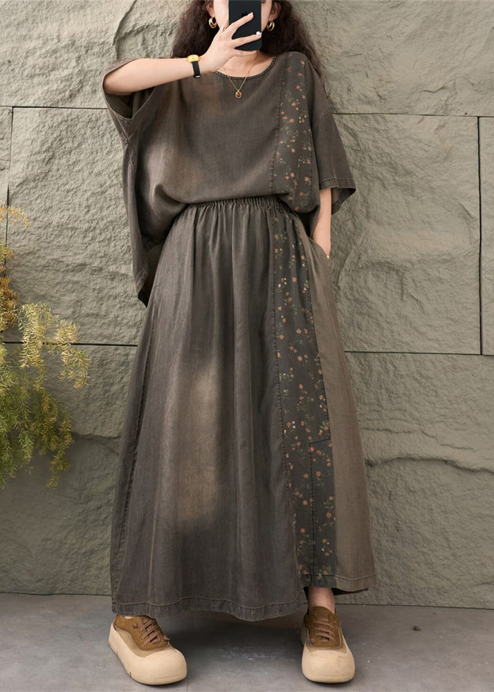 Style Blue Oversized Patchwork Denim Two Pieces Set Summer