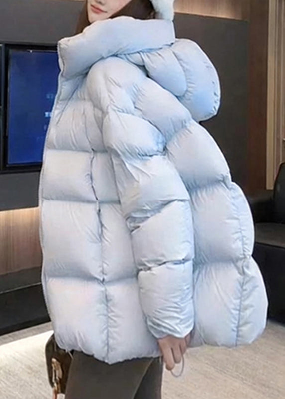 Parka con capucha lisa de patchwork y bolsillos azules de estilo invierno