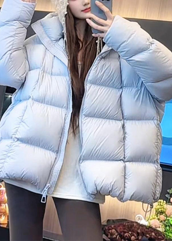 Parka con capucha lisa de patchwork y bolsillos azules de estilo invierno