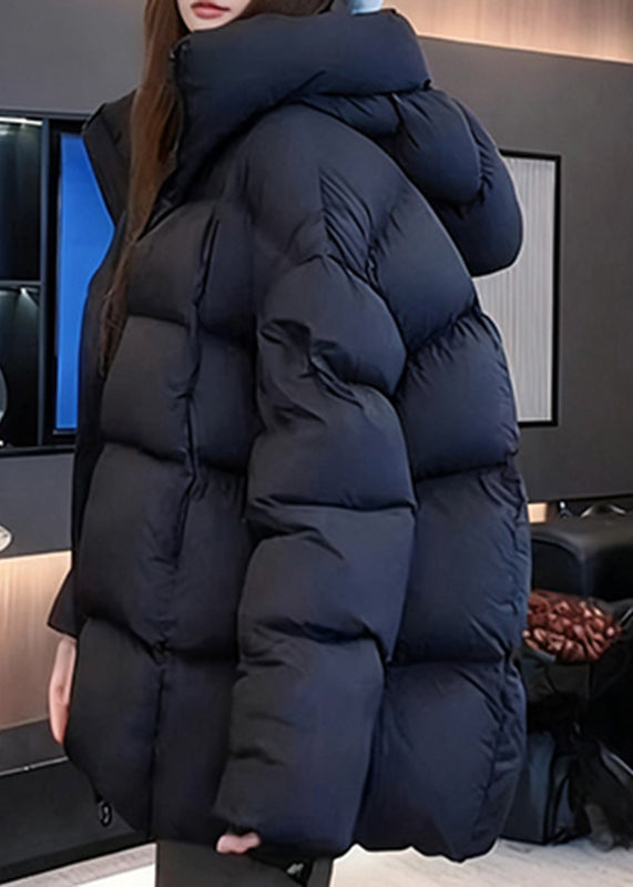 Parka con capucha lisa de patchwork y bolsillos azules de estilo invierno