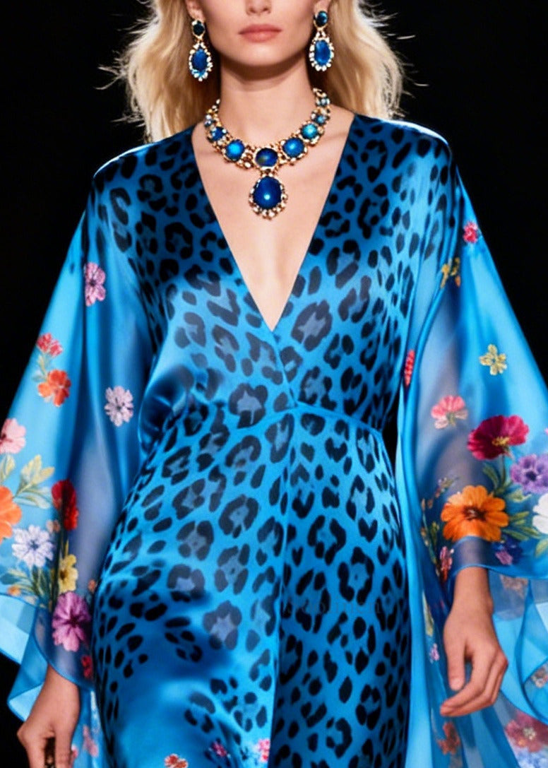 Style Blue Print Asymmetrical Design Silk Vacation Dresses Summer