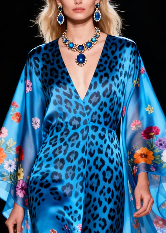 Style Blue Print Asymmetrical Design Silk Vacation Dresses Summer