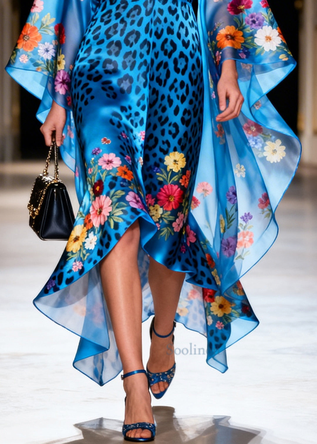Style Blue Print Asymmetrical Design Silk Vacation Dresses Summer