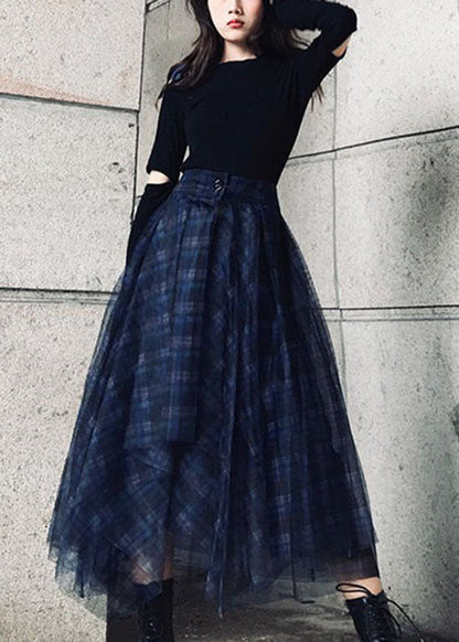 Stil Blau asymmetrische design Plaid tüll Rock Frühling