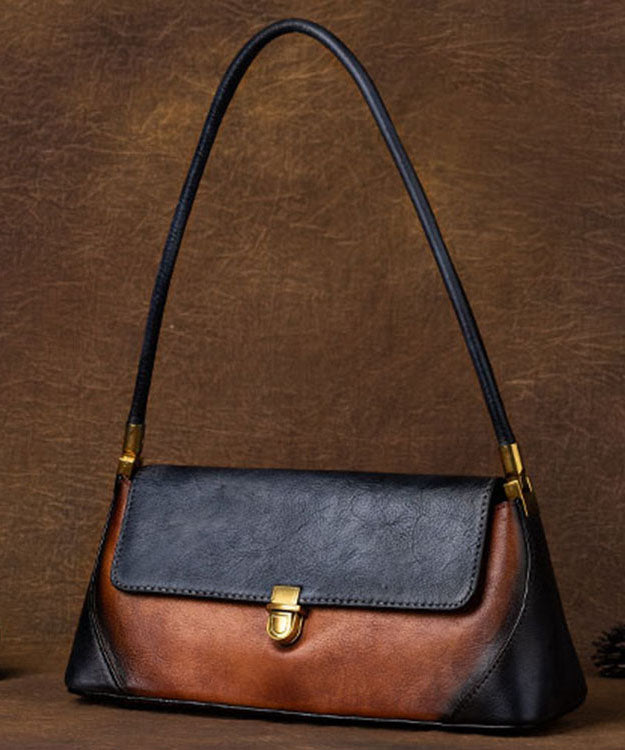 Style Brown Color contrast Paitings Leather Tote Handbag