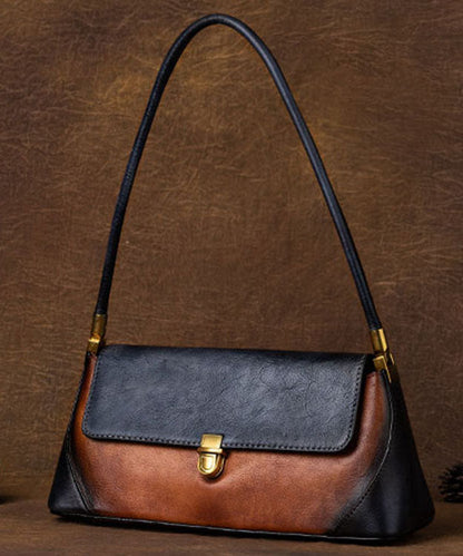 Style Brown Color contrast Paitings Leather Tote Handbag