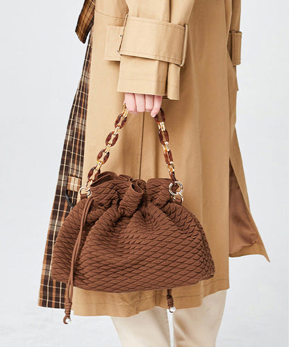Style Brown Large Capacity Drawstring Cotton Pouch Handbag