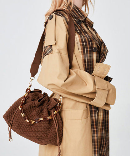 Style Brown Large Capacity Drawstring Cotton Pouch Handbag
