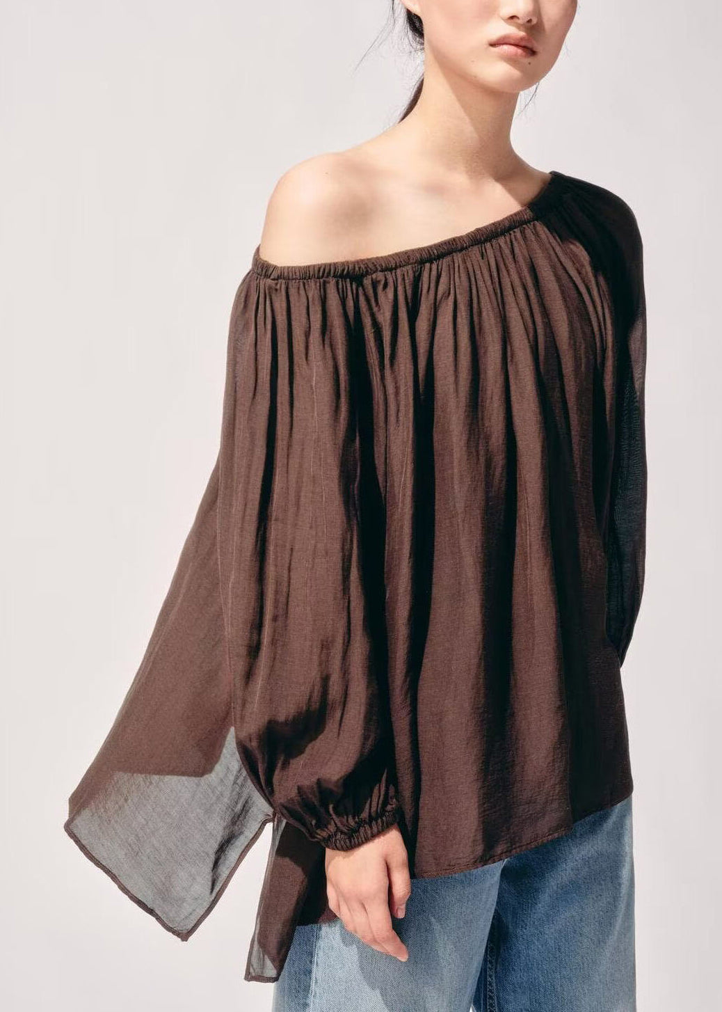 Style Brown Oversized Wrinkled Chiffon Shirt Top Summer