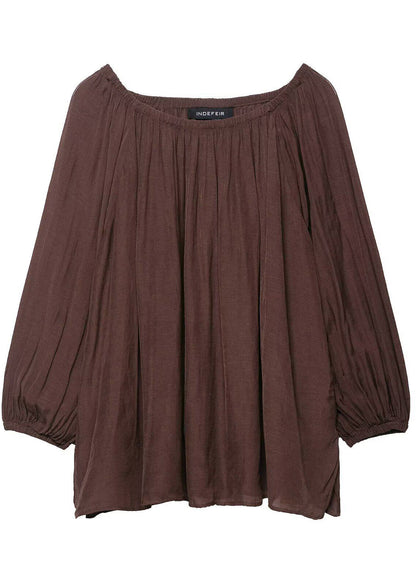 Style Brown Oversized Wrinkled Chiffon Shirt Top Summer