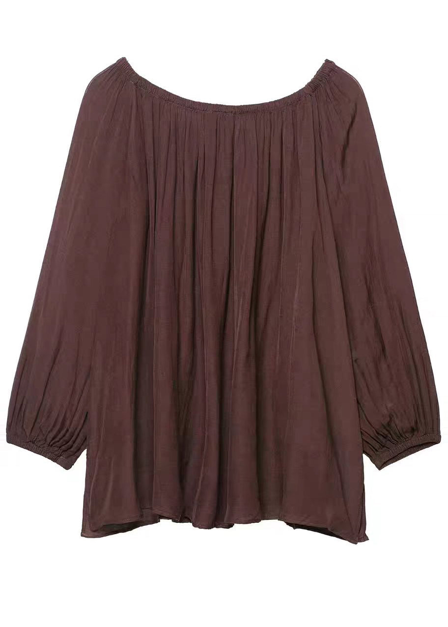 Style Brown Oversized Wrinkled Chiffon Shirt Top Summer