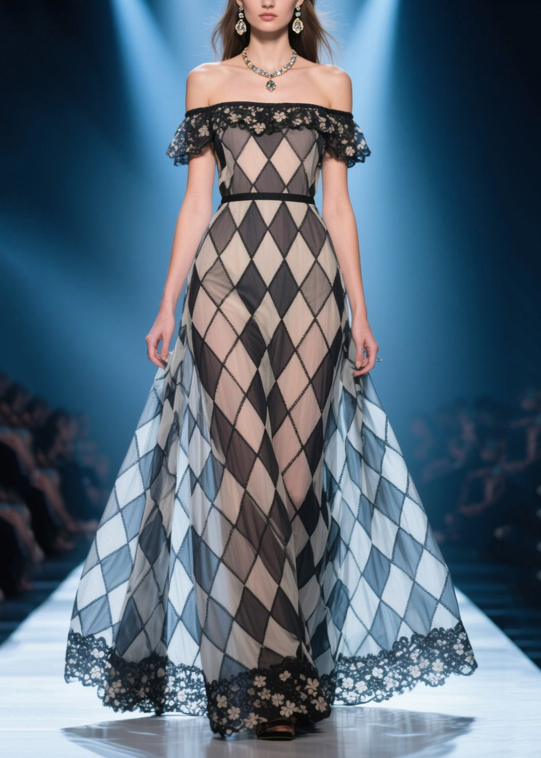 Style Brown Plaid Cold Shoulder Silk Strapless Dress Summer