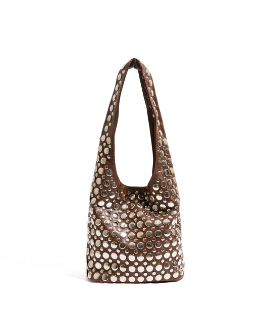 Style Brown Rivet Faux Leather Durable Shoulder Bag