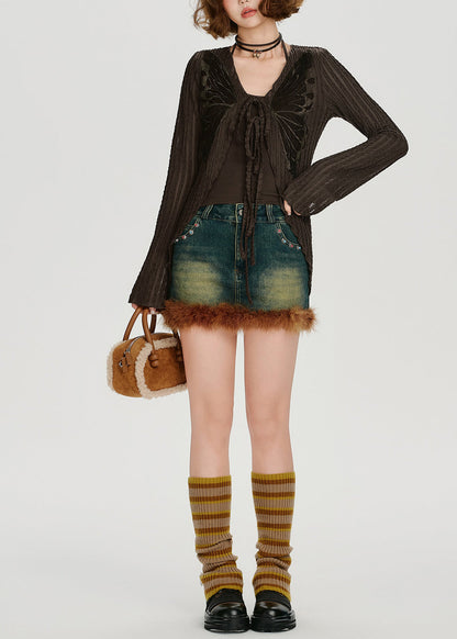 Cárdigan de algodón con mariposas y cordones de color chocolate para primavera