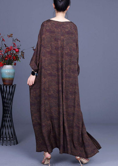 Style Chocolate Print V Neck side open Chiffon Dresses Summer - SooLinen