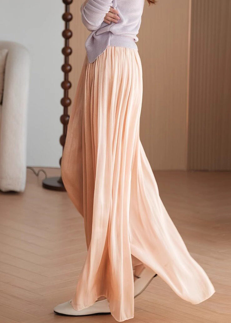 Style Coffee Elastic Waist Solid Chiffon Wide Leg Pants Summe