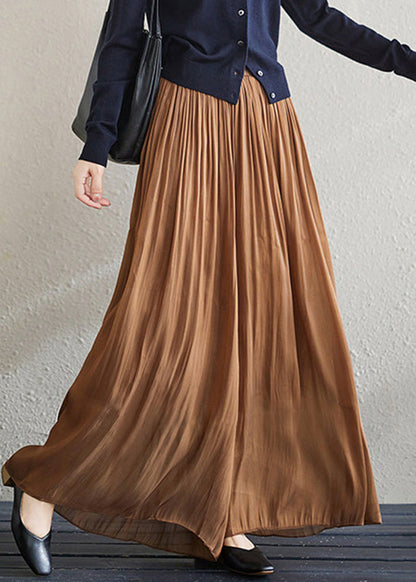 Style Coffee Elastic Waist Solid Chiffon Wide Leg Pants Summe