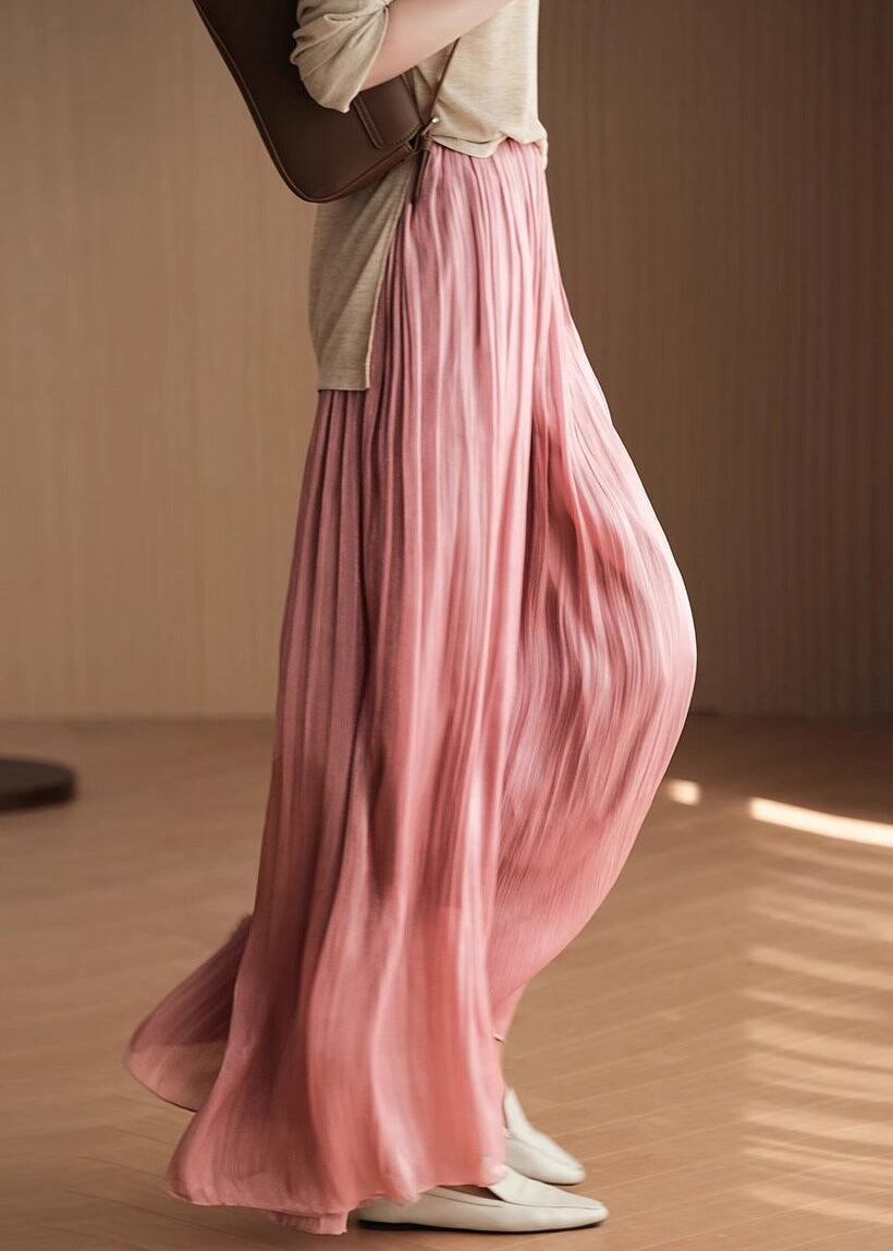 Style Coffee Elastic Waist Solid Chiffon Wide Leg Pants Summe