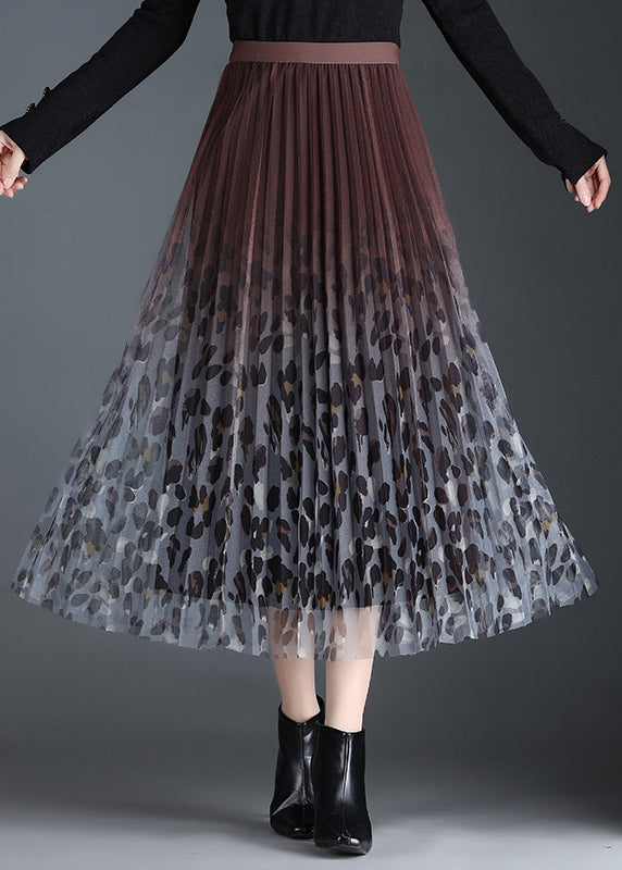 Stil Schokoladenbrauner A-Linien-Herbstrock mit hoher Taille und Farbverlauf