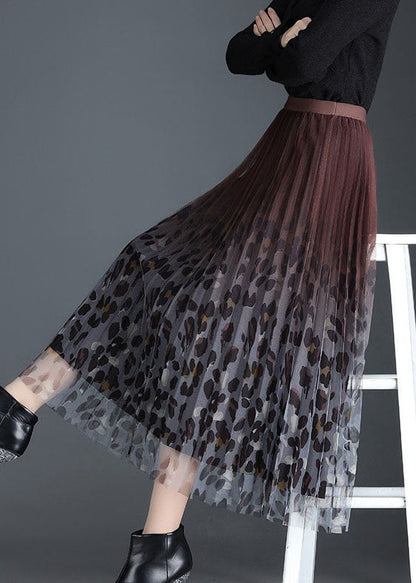 Stil Schokoladenbrauner A-Linien-Herbstrock mit hoher Taille und Farbverlauf