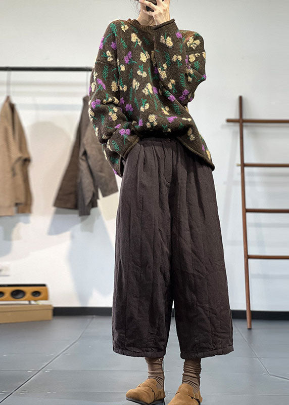 Stil Schokolade O-Ausschnitt Übergroße dicke Jacquard-Strickpullover Winter