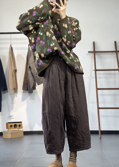 Stil Schokolade O-Ausschnitt Übergroße dicke Jacquard-Strickpullover Winter