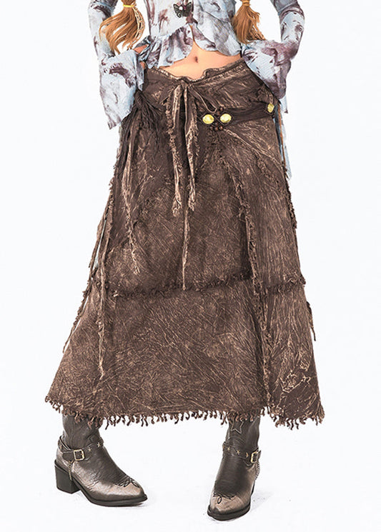 Style Coffee Patchwork Tassel Maxi Skirts Summer