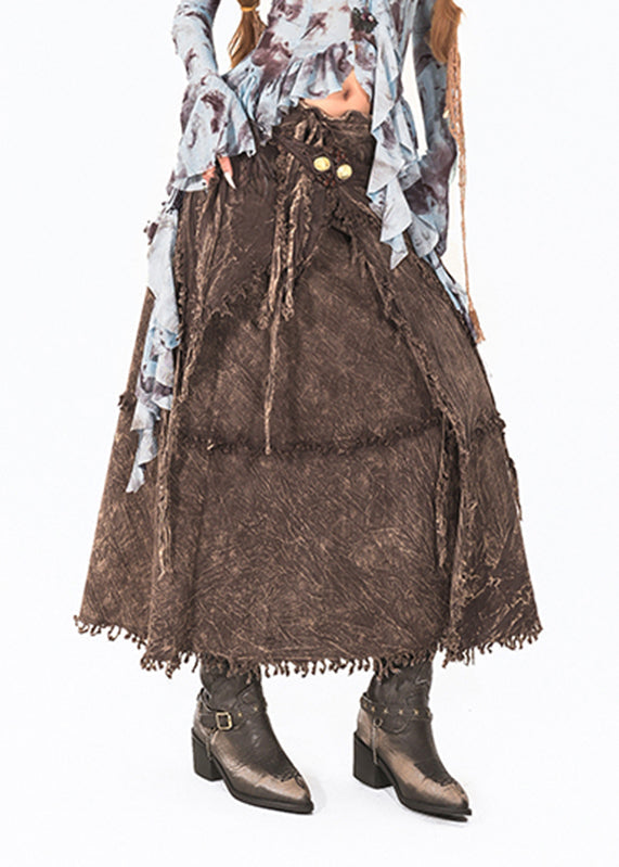 Style Coffee Patchwork Tassel Maxi Skirts Summer