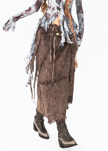 Style Coffee Patchwork Tassel Maxi Skirts Summer