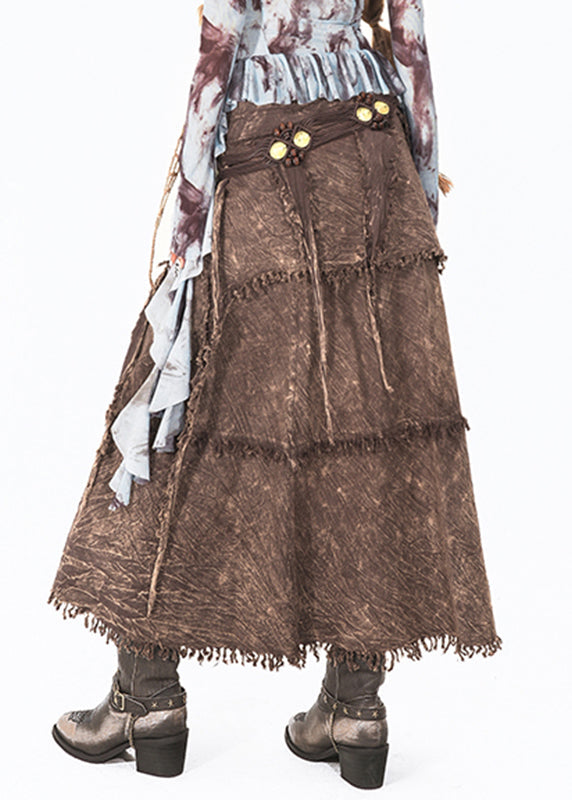 Style Coffee Patchwork Tassel Maxi Skirts Summer