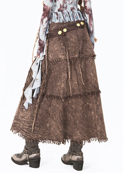 Style Coffee Patchwork Tassel Maxi Skirts Summer