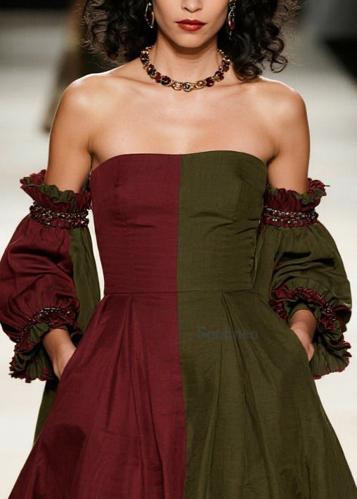 Style Colorblock Asymmetrisches Patchwork Extra Großer Saum Baumwollkleider