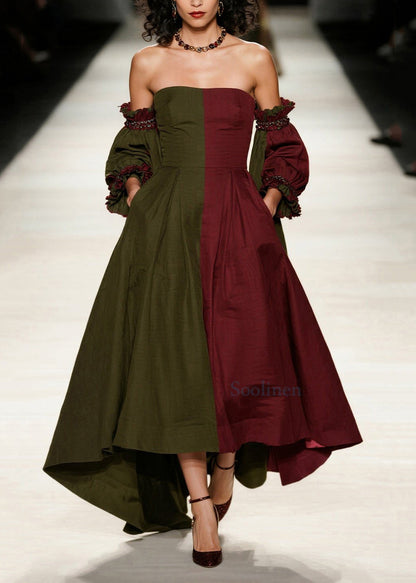 Style Colorblock Asymmetrisches Patchwork Extra Großer Saum Baumwollkleider