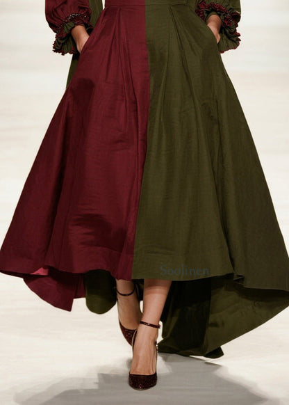 Style Colorblock Asymmetrisches Patchwork Extra Großer Saum Baumwollkleider